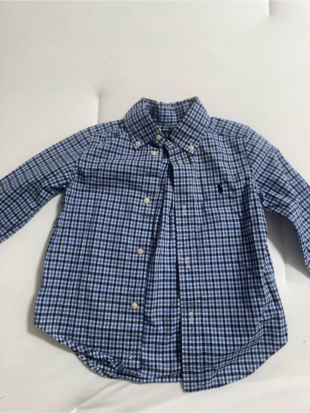 Ralph Lauren Blue and White Check Button-Down Shirt for Kids